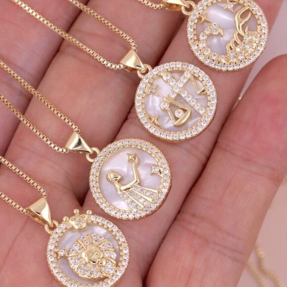 SALE 18k Stamped Gold Filled Virgo Iridescent Horoscope Crystal Necklace - Picture 2 of 7